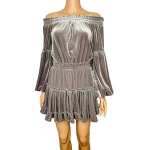 MISA Los Angeles Womens Talin Off The shoulder Velvet Mini Dress Sz S Gray